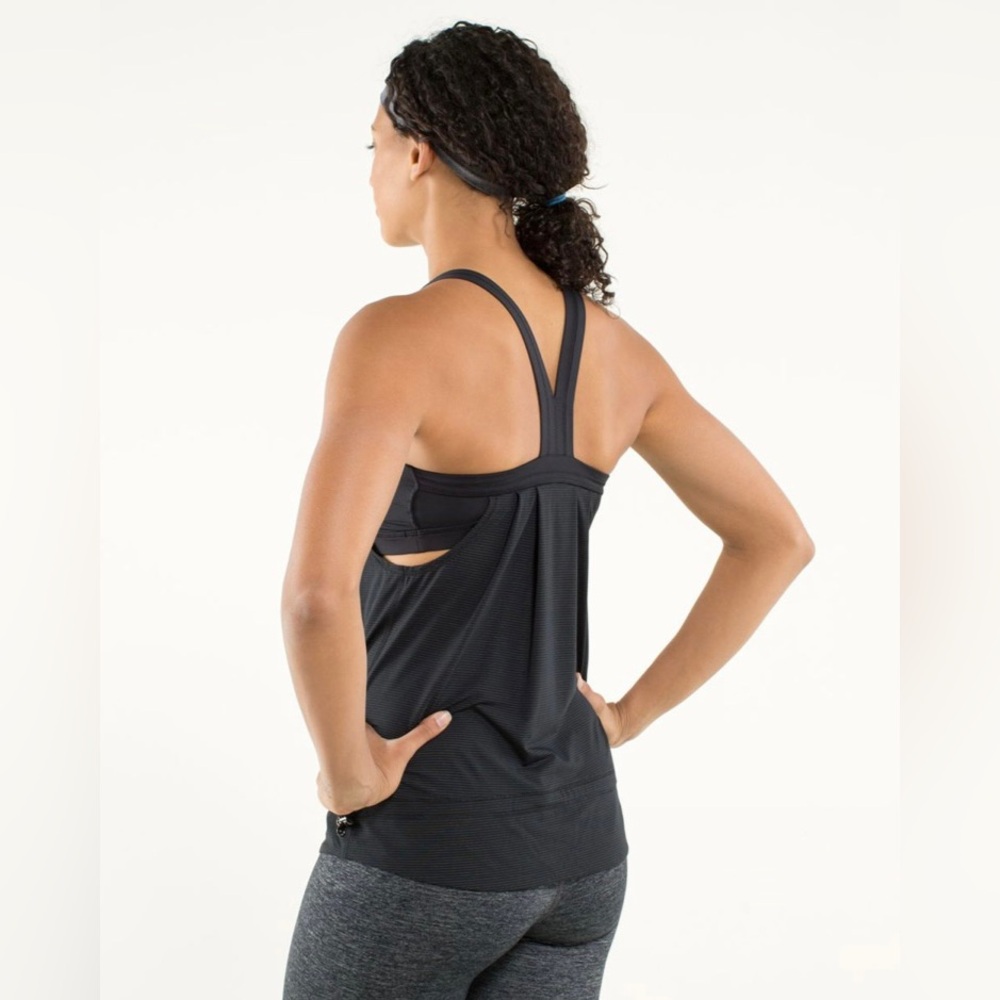 LULULEMON No Limits Tank 2 Black Racerback Top Drawstring Waist Built In Bra